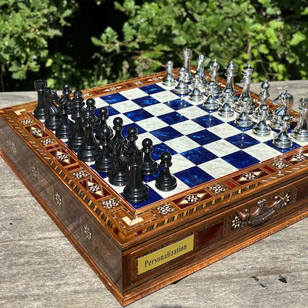 Personalized Wooden Chess Set – Custom Handmade Chess Board Gift for Him, Dad, Son – Unique Graduation, Birthday, Anniversary Present