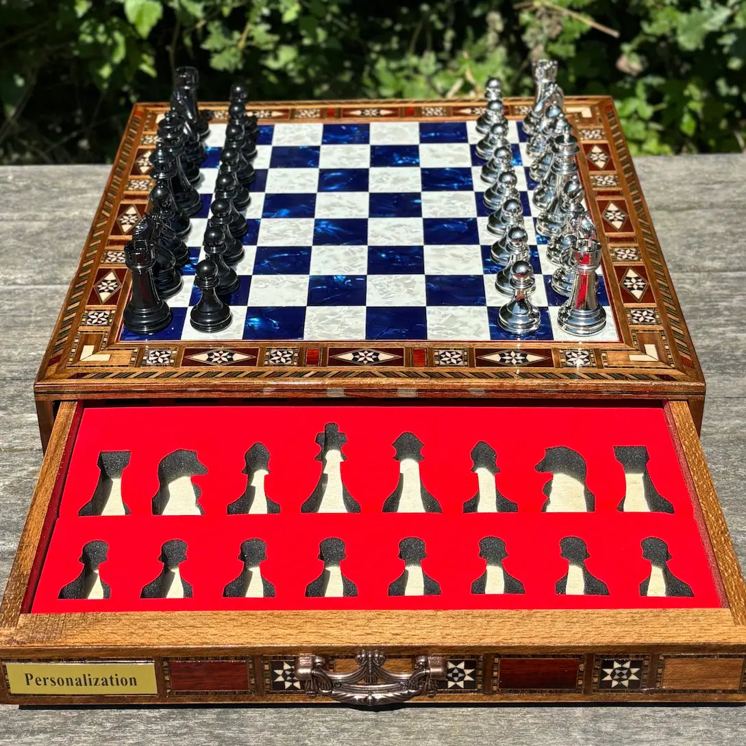 Personalized Wooden Chess Set – Custom Handmade Chess Board Gift for Him, Dad, Son – Unique Graduation, Birthday, Anniversary Present
