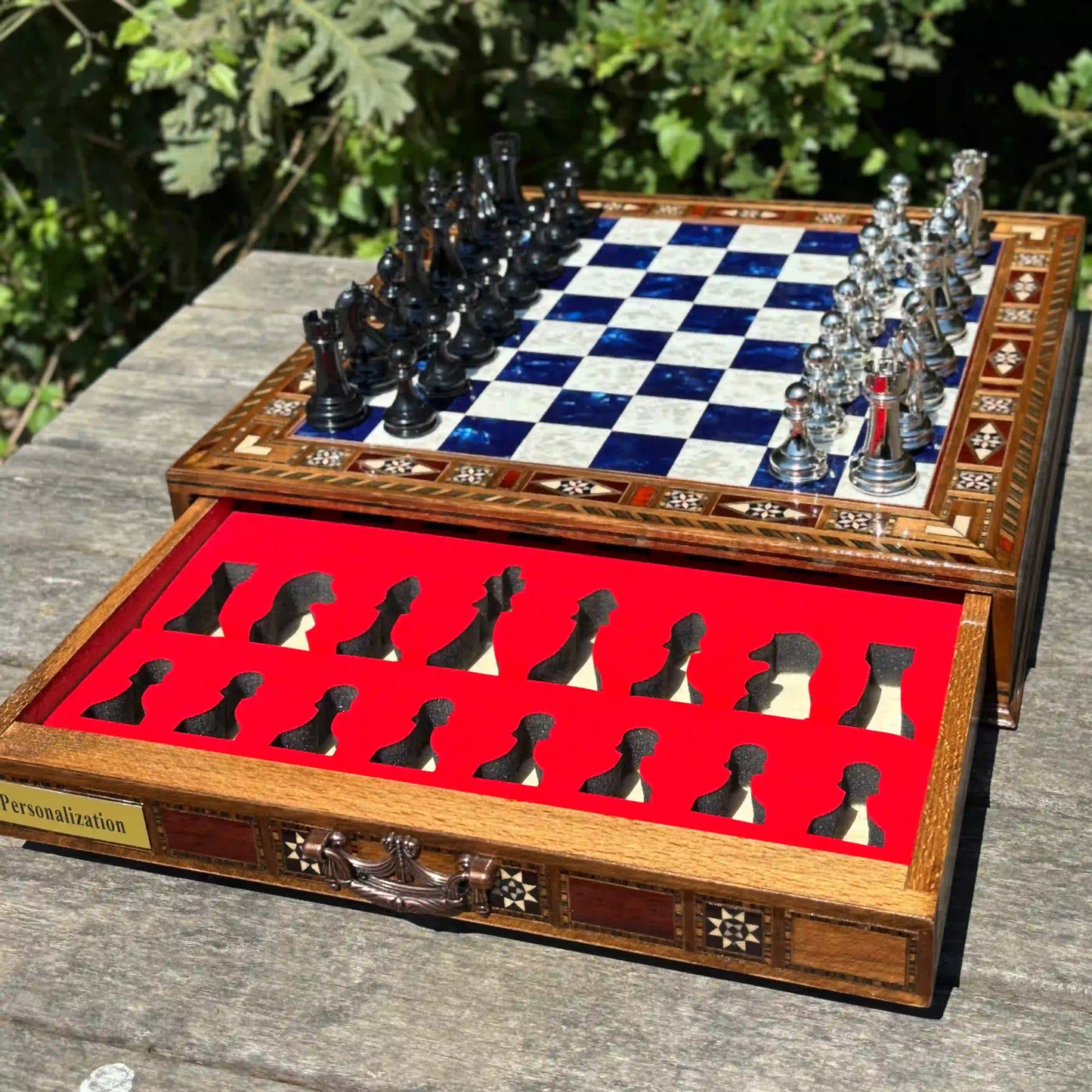 Personalized Wooden Chess Set – Custom Handmade Chess Board Gift for Him, Dad, Son – Unique Graduation, Birthday, Anniversary Present