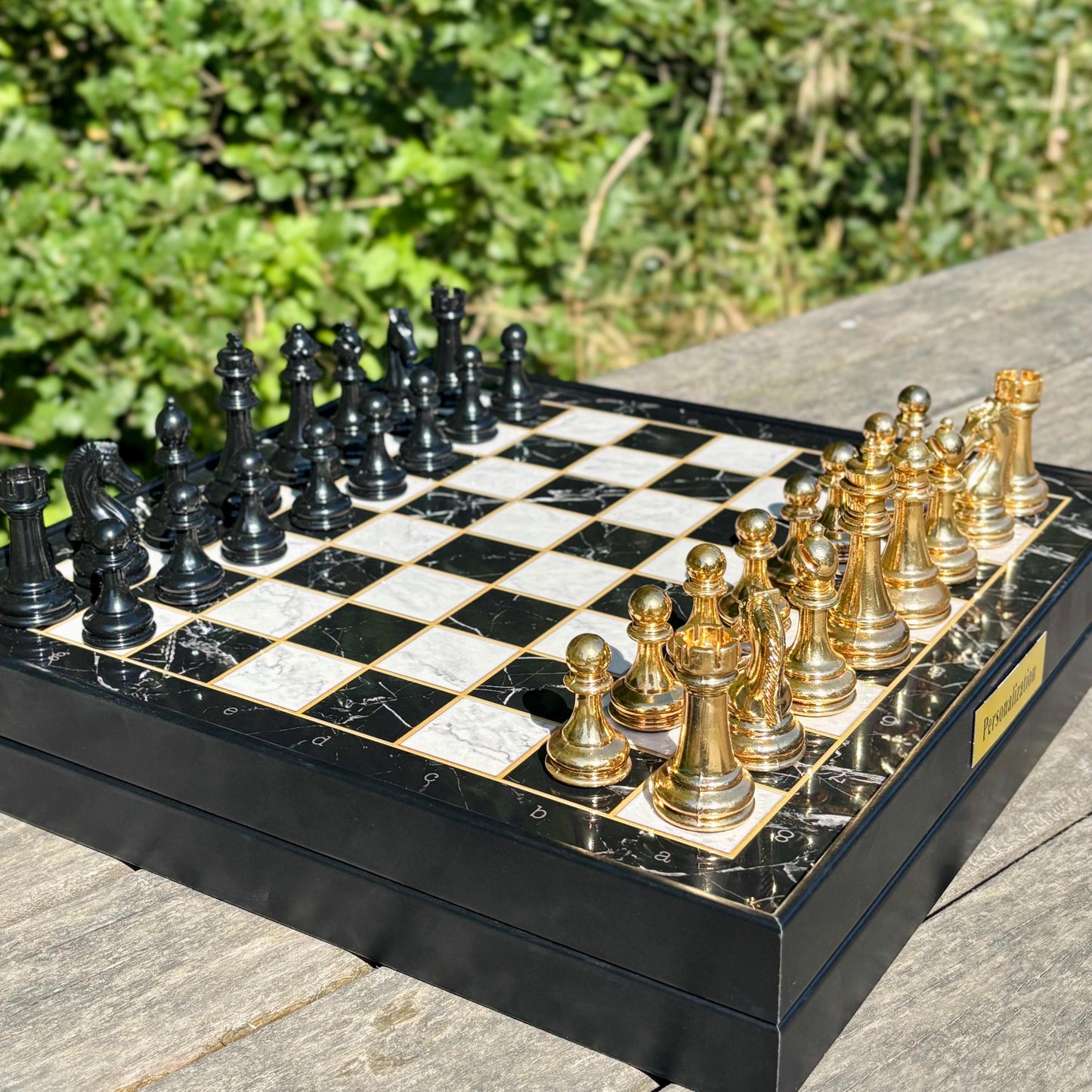 Personalized Chess Set – Handmade Wooden Chess Board with Storage & Metal Pieces – Gift for Dad, Husband, Son, or Him