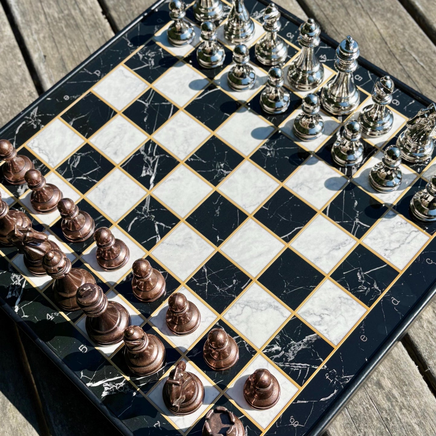 Luxury Wooden Chess Set – Handmade with Metal Pieces & Drawer – Custom Gift for Anniversary, Birthday, Him or Dad