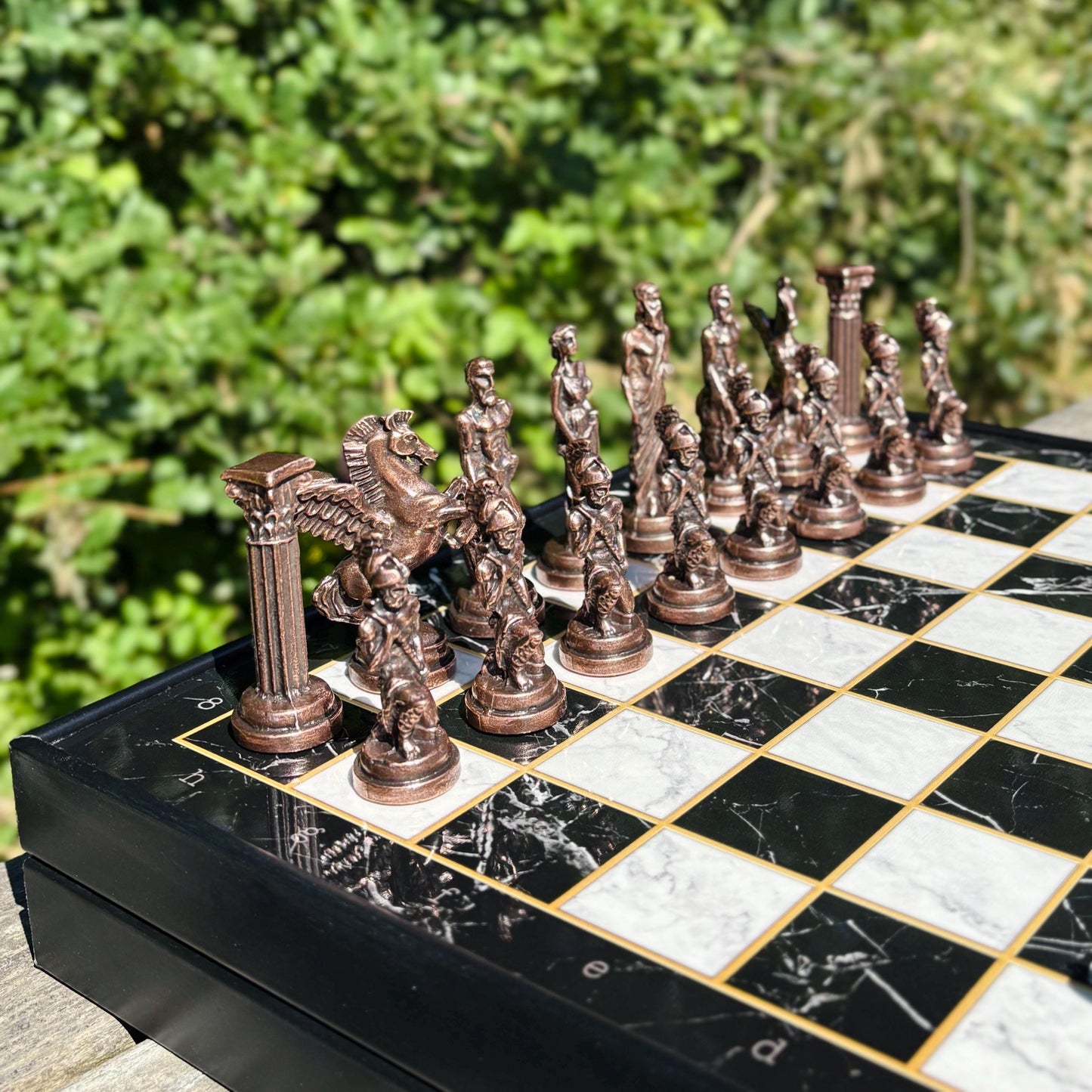 Handmade Wooden Chess Set with Storage – Custom Metal Pieces – Personalized Gift for Husband, Dad, Birthday, or Christmas