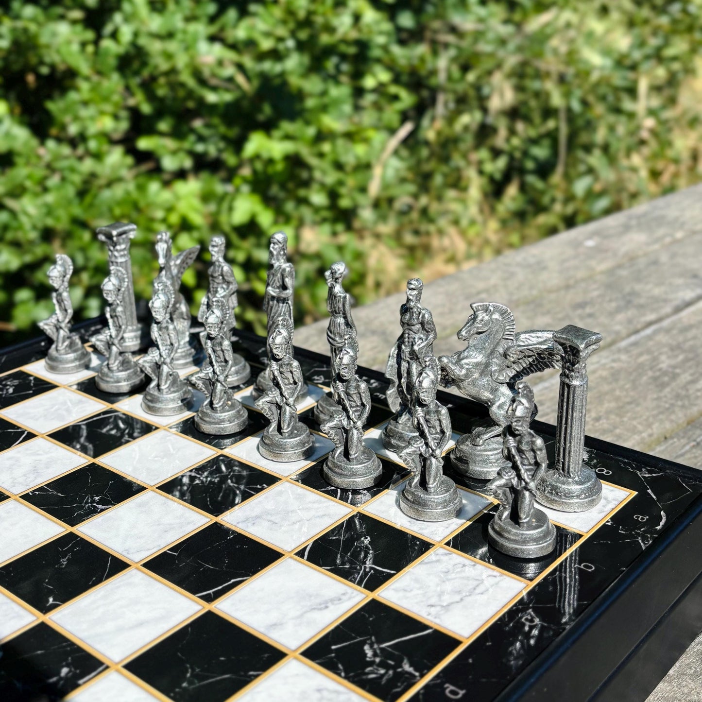 Handmade Wooden Chess Set with Storage – Custom Metal Pieces – Personalized Gift for Husband, Dad, Birthday, or Christmas