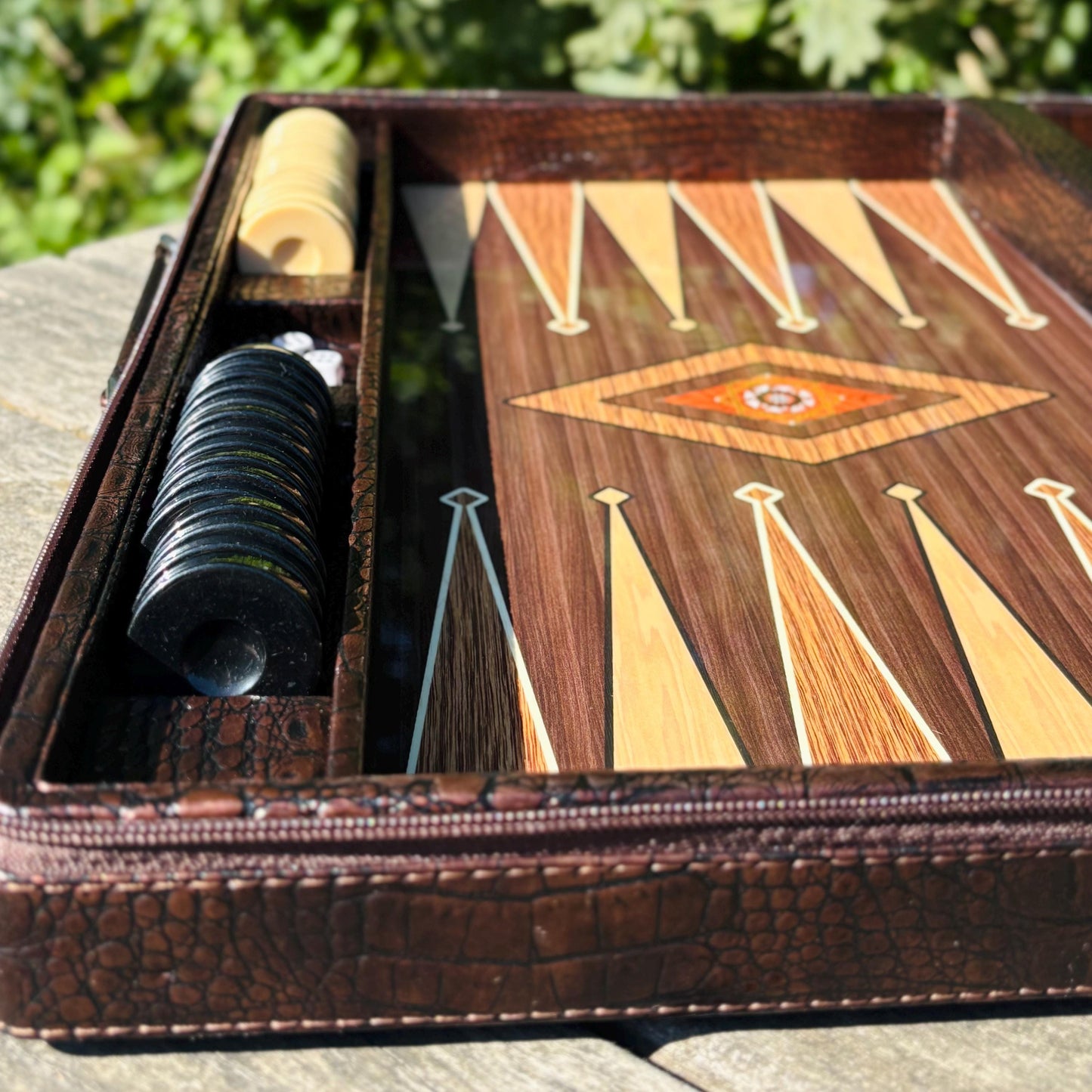 Personalized Leather Backgammon Set – Handmade Wooden Game Board Gift for Him, Anniversary or Birthday Gift for Husband or Boyfriend