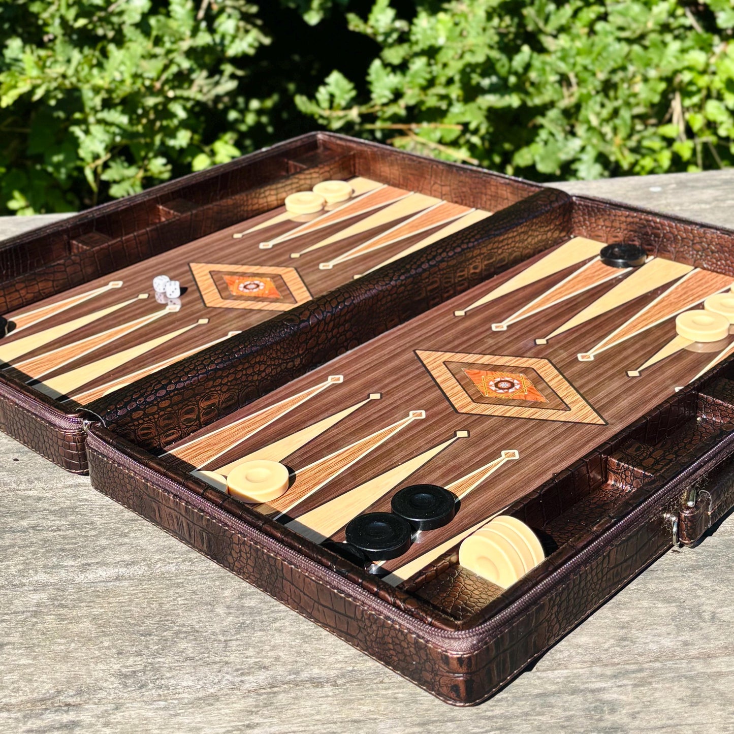 Personalized Leather Backgammon Set – Handmade Wooden Game Board Gift for Him, Anniversary or Birthday Gift for Husband or Boyfriend