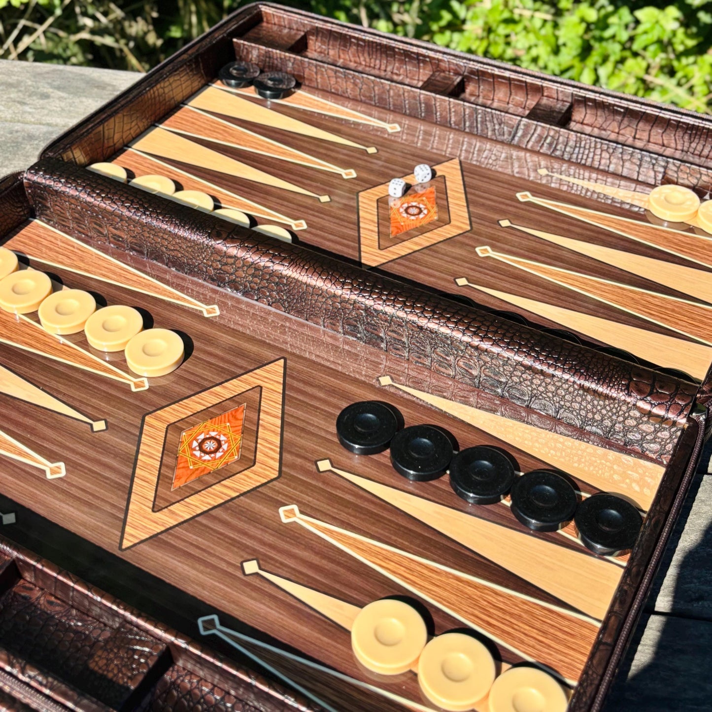 Personalized Leather Backgammon Set – Handmade Wooden Game Board Gift for Him, Anniversary or Birthday Gift for Husband or Boyfriend