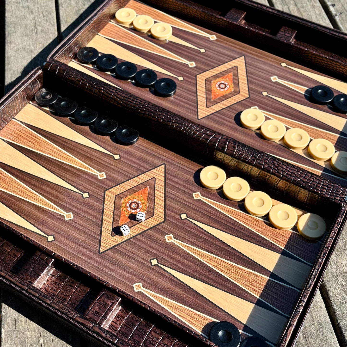 Personalized Leather Backgammon Set – Handmade Wooden Game Board Gift for Him, Anniversary or Birthday Gift for Husband or Boyfriend