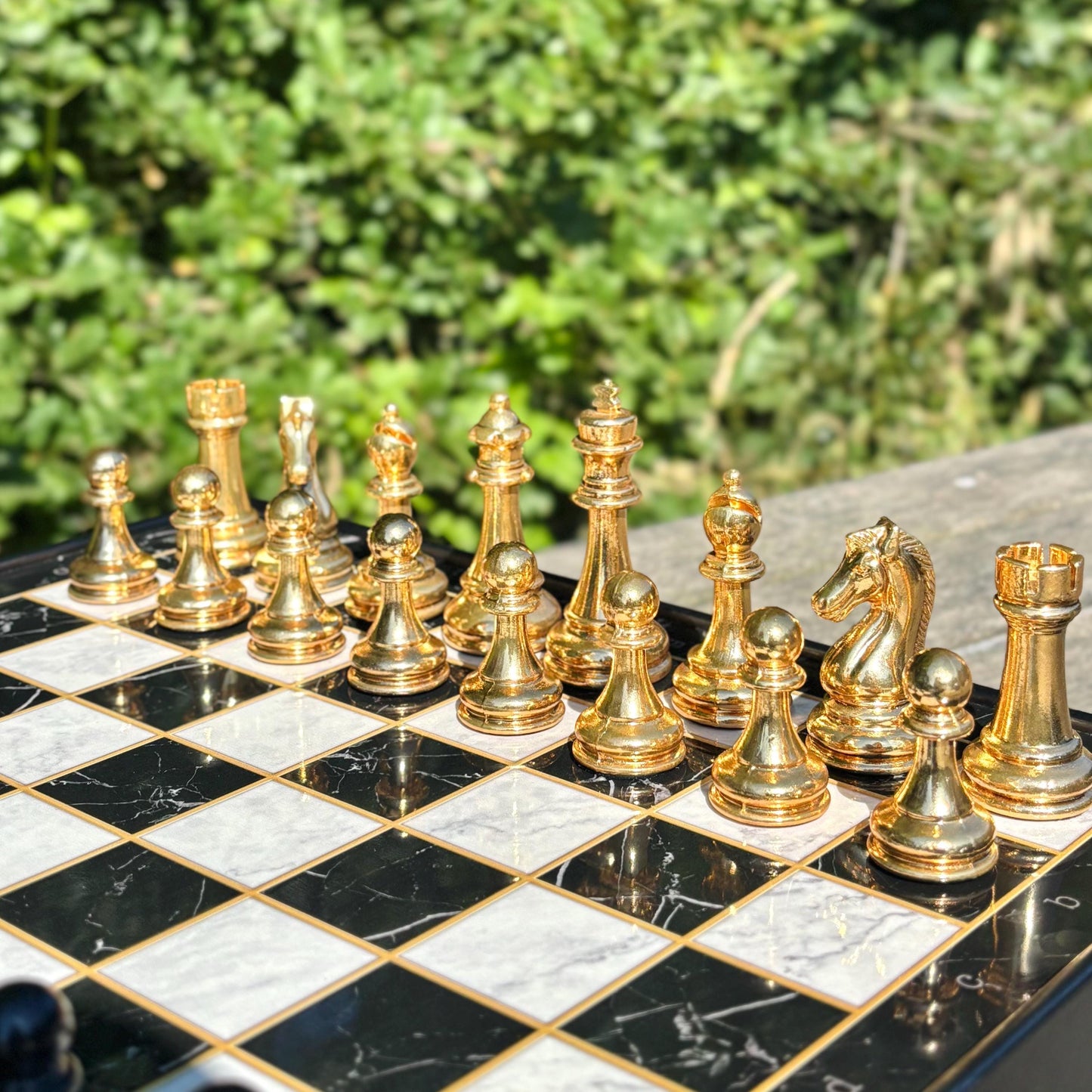 Personalized Chess Set – Handmade Wooden Chess Board with Storage & Metal Pieces – Gift for Dad, Husband, Son, or Him