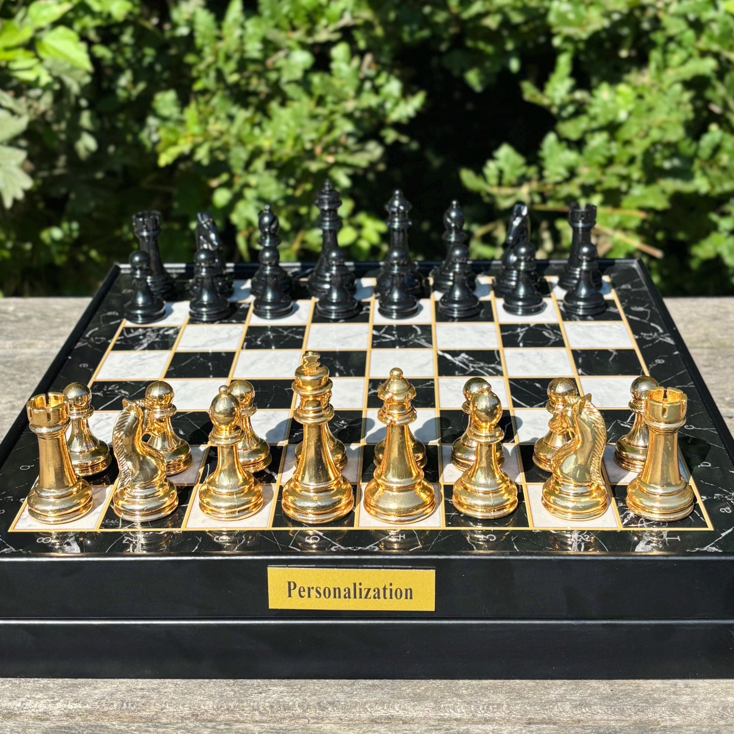 Personalized Chess Set – Handmade Wooden Chess Board with Storage & Metal Pieces – Gift for Dad, Husband, Son, or Him