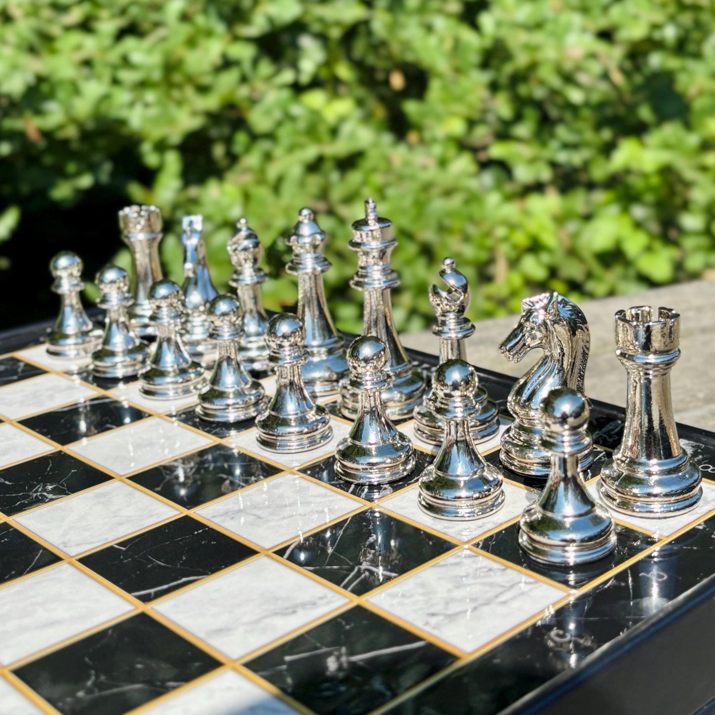 Luxury Wooden Chess Set – Handmade with Metal Pieces & Drawer – Custom Gift for Anniversary, Birthday, Him or Dad