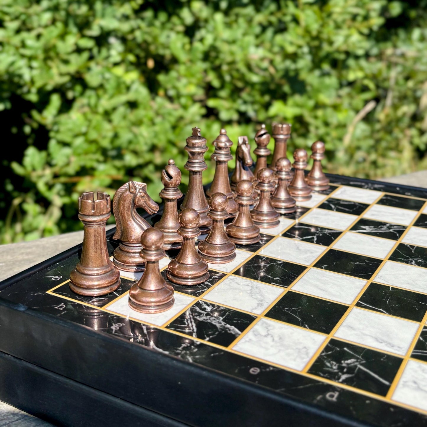 Luxury Wooden Chess Set – Handmade with Metal Pieces & Drawer – Custom Gift for Anniversary, Birthday, Him or Dad
