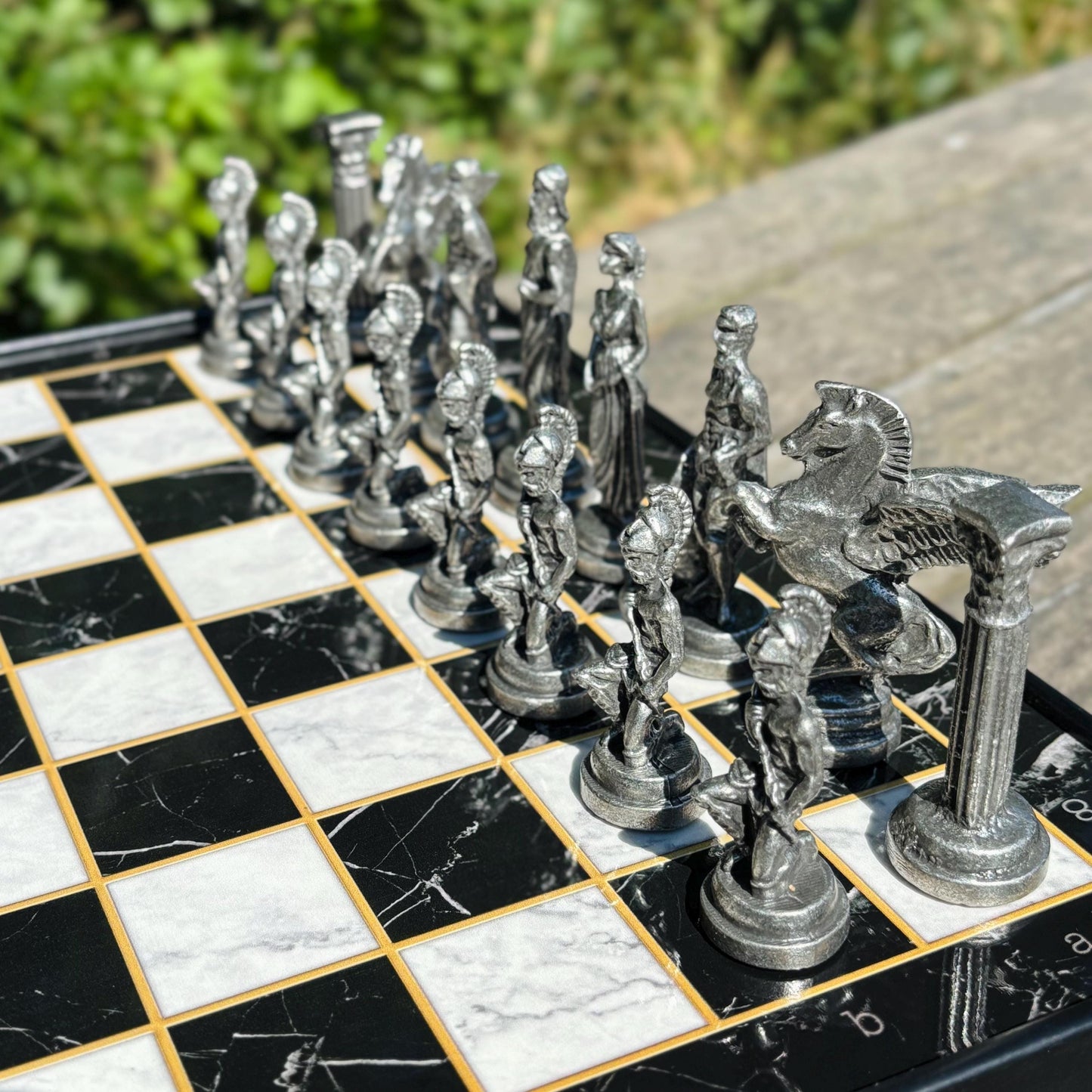 Handmade Wooden Chess Set with Storage – Custom Metal Pieces – Personalized Gift for Husband, Dad, Birthday, or Christmas