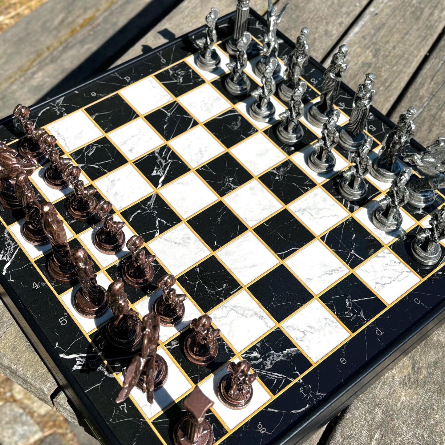 Handmade Wooden Chess Set with Storage – Custom Metal Pieces – Personalized Gift for Husband, Dad, Birthday, or Christmas