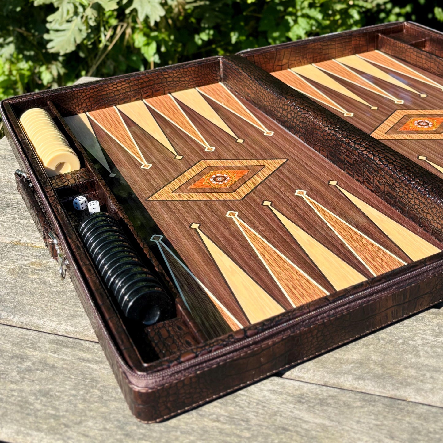 Personalized Leather Backgammon Set – Handmade Wooden Game Board Gift for Him, Anniversary or Birthday Gift for Husband or Boyfriend