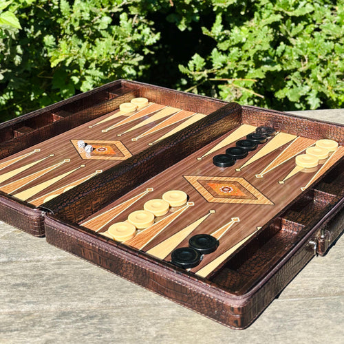 Personalized Leather Backgammon Set – Handmade Wooden Game Board Gift for Him, Anniversary or Birthday Gift for Husband or Boyfriend