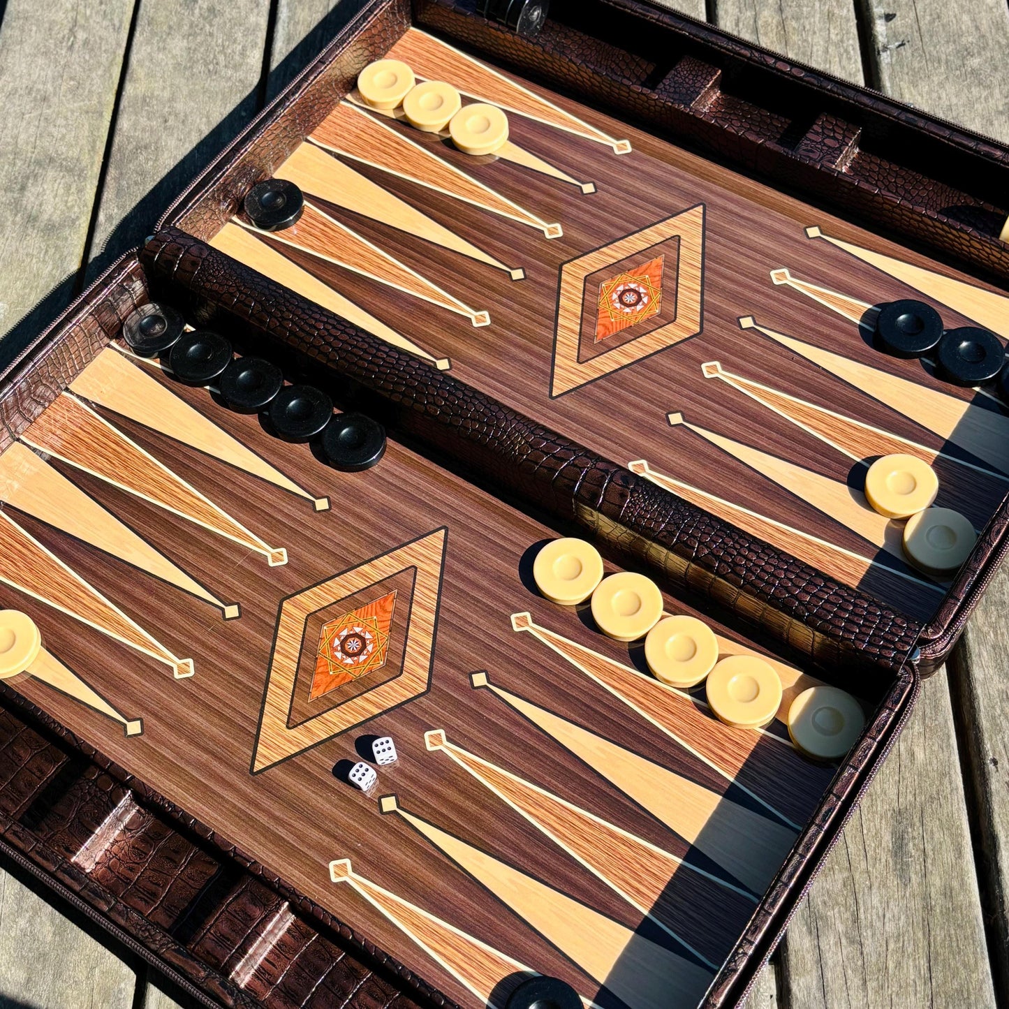 Personalized Leather Backgammon Set – Handmade Wooden Game Board Gift for Him, Anniversary or Birthday Gift for Husband or Boyfriend