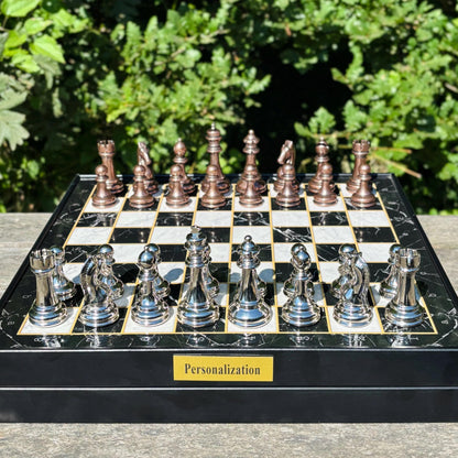 Luxury Wooden Chess Set – Handmade with Metal Pieces & Drawer – Custom Gift for Anniversary, Birthday, Him or Dad