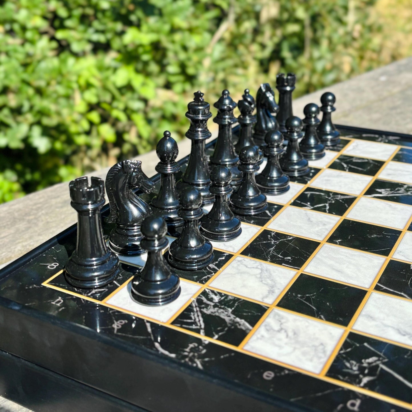 Custom Wooden Chess Set – Personalized Chess Board with Metal Pieces & Storage – Handmade Gift for Him, Dad, or Anniversary