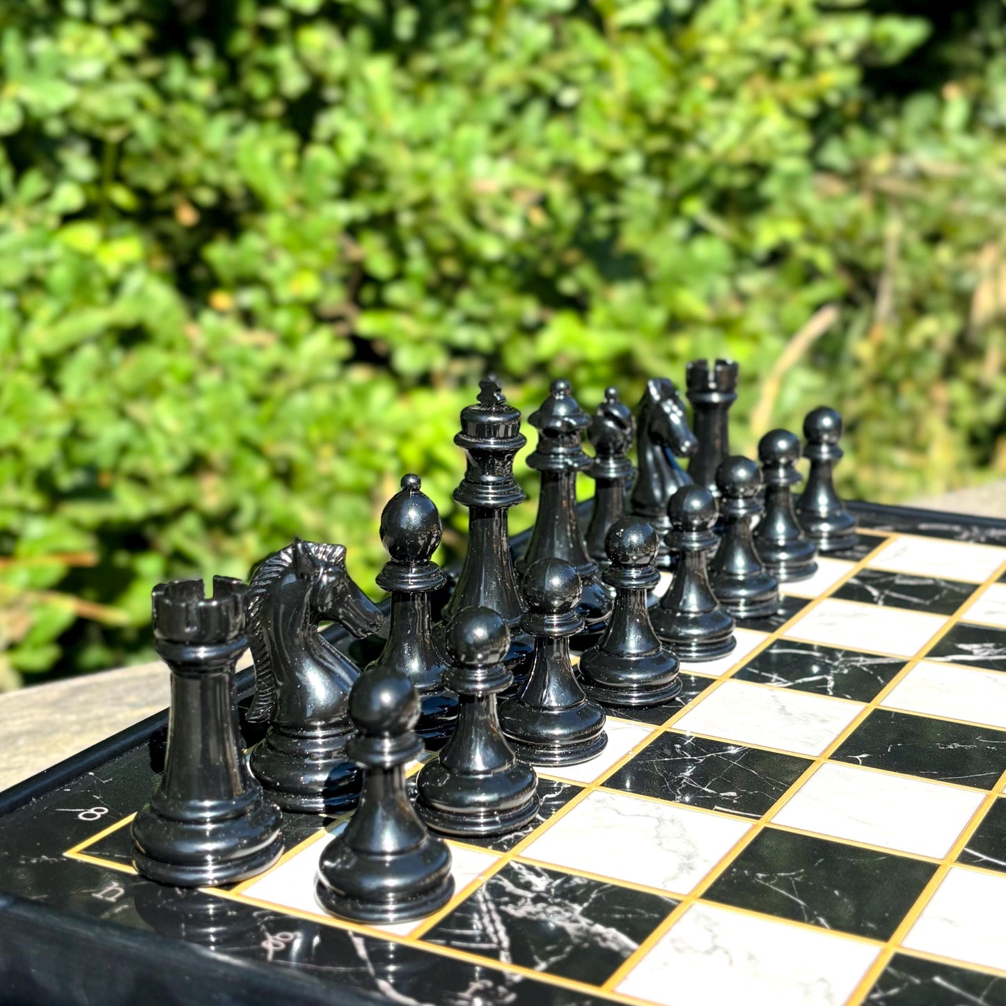 Custom Wooden Chess Set – Personalized Chess Board with Metal Pieces & Storage – Handmade Gift for Him, Dad, or Anniversary