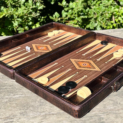 Personalized Leather Backgammon Set – Handmade Wooden Game Board Gift for Him, Anniversary or Birthday Gift for Husband or Boyfriend