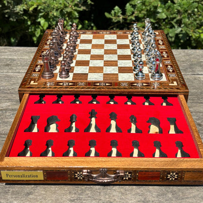 Custom Wooden Chess Set – Personalized Handmade Chess Board Gift for Him, Dad, Son – Unique Graduation, Birthday, or Anniversary Gift