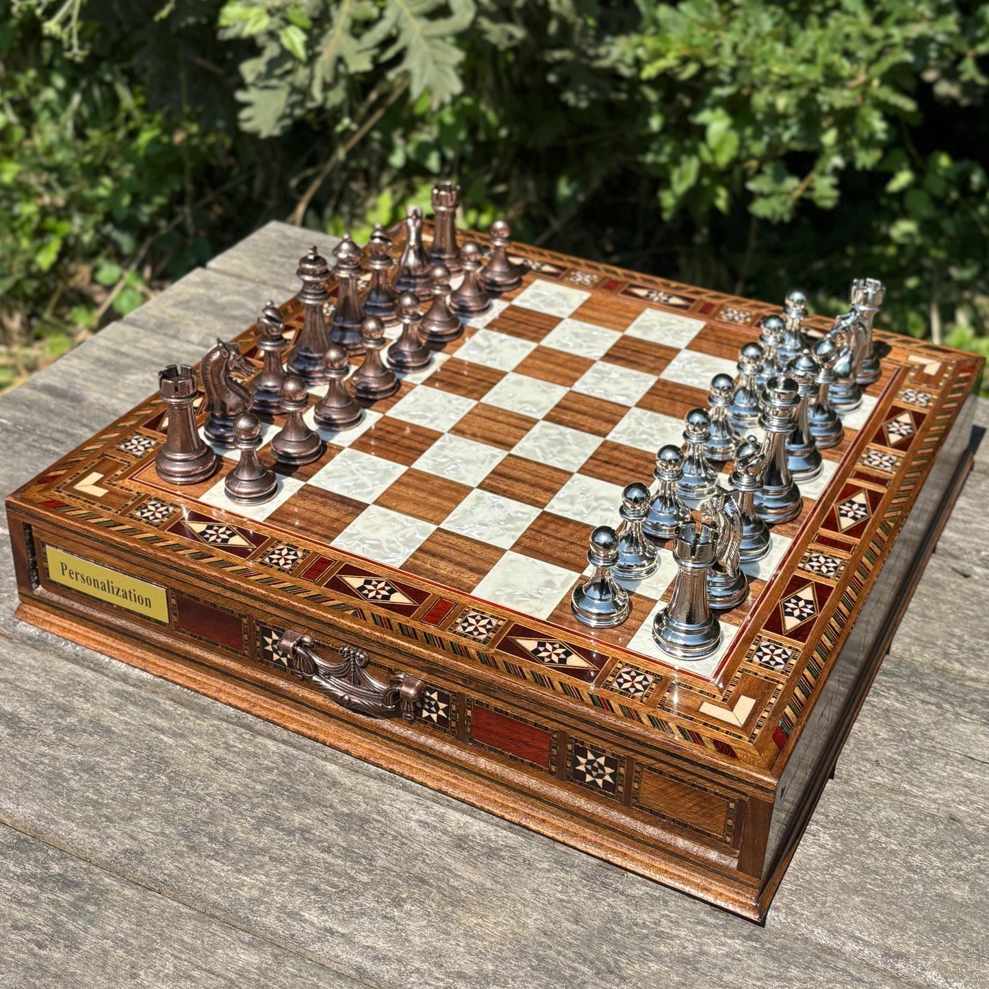 Custom Wooden Chess Set – Personalized Handmade Chess Board Gift for Him, Dad, Son – Unique Graduation, Birthday, or Anniversary Gift