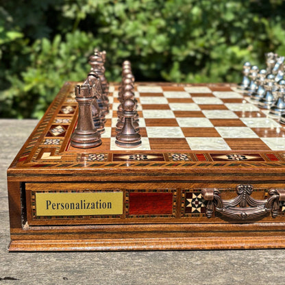 Custom Wooden Chess Set – Personalized Handmade Chess Board Gift for Him, Dad, Son – Unique Graduation, Birthday, or Anniversary Gift