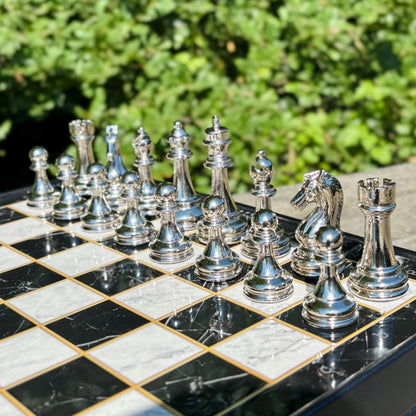 Luxury Wooden Chess Set – Handmade with Metal Pieces & Drawer – Custom Gift for Anniversary, Birthday, Him or Dad