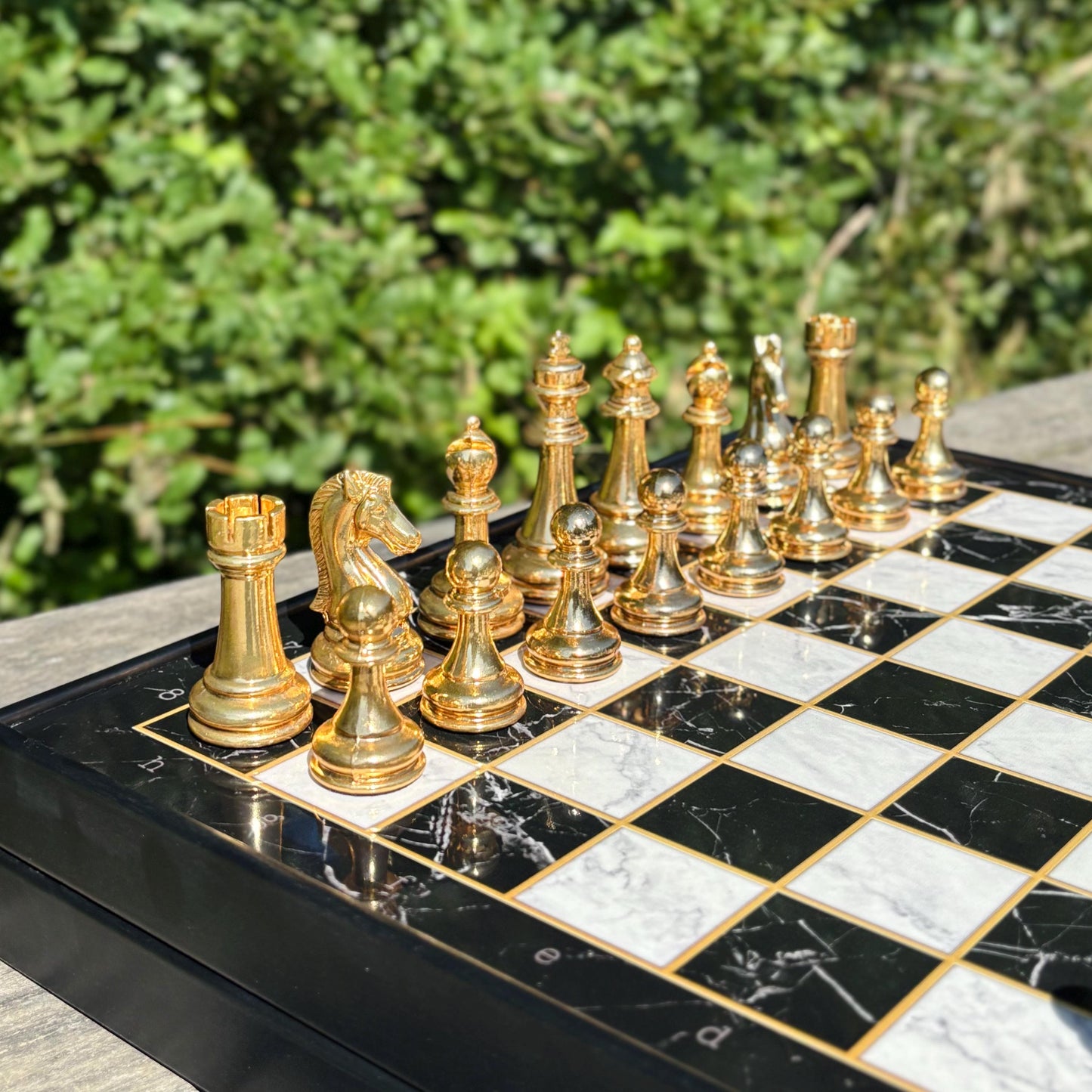 Custom Chess Board Set with Storage – Handmade Wooden Chess Set with Metal Pieces – Unique Gift for Men, Dad, Husband