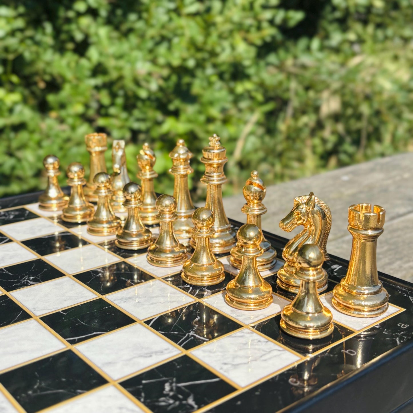 Custom Chess Board Set with Storage – Handmade Wooden Chess Set with Metal Pieces – Unique Gift for Men, Dad, Husband