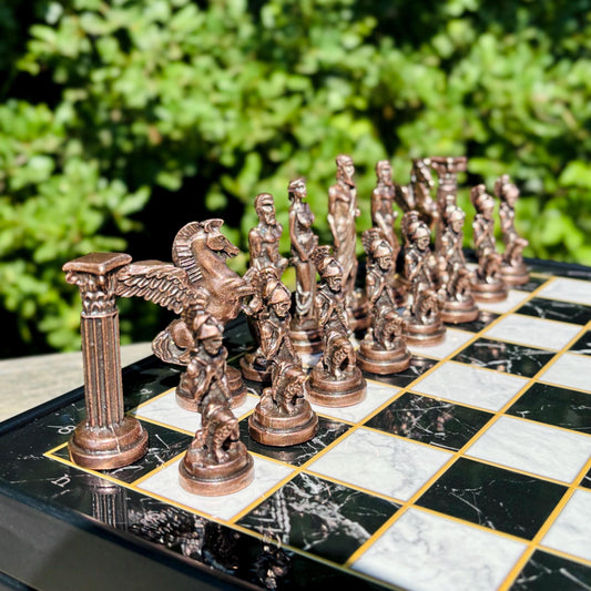 Handmade Wooden Chess Set with Storage – Custom Metal Pieces – Personalized Gift for Husband, Dad, Birthday, or Christmas