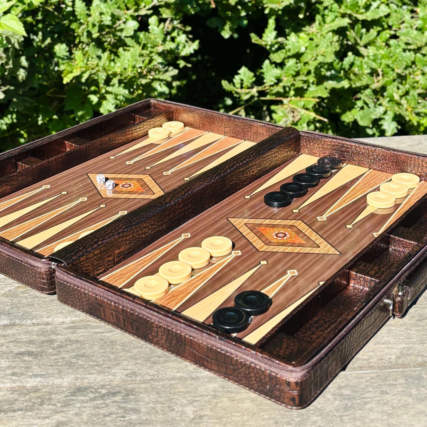 Personalized Leather Backgammon Set – Handmade Wooden Game Board Gift for Him, Anniversary or Birthday Gift for Husband or Boyfriend