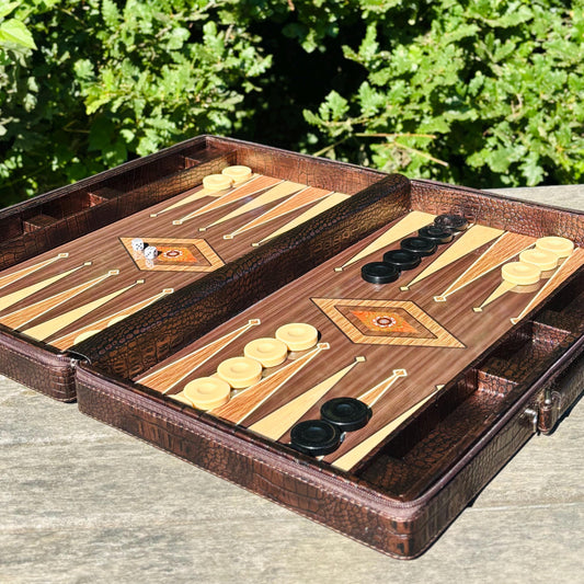 Personalized Leather Backgammon Set – Handmade Wooden Game Board Gift for Him, Anniversary or Birthday Gift for Husband or Boyfriend